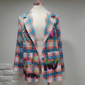 Womens  Patchwork Jacket Ultra Multicolor Sewn Plaid Patches Size Small